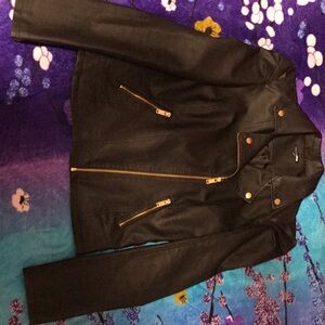 Puff sleeve black leather jacket